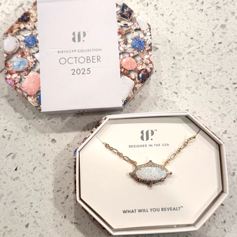 October 2025 Birthday Necklace- Framed in Flame - Opal Pendant Necklace in Gold